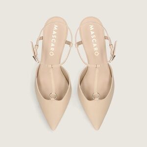 Designer kitten leather heels beige Slingback size 40 Eu Spanish designer NWT